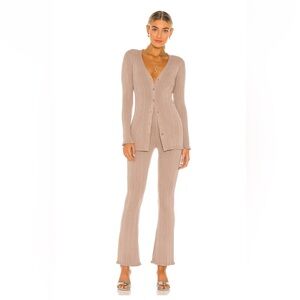 Revolve/Tularosa - Variegated Ribbed Cardigan & Pants, Taupe, M